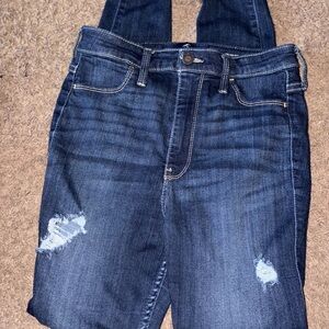 Hollister Dark Blue Distressed Women's Overalls